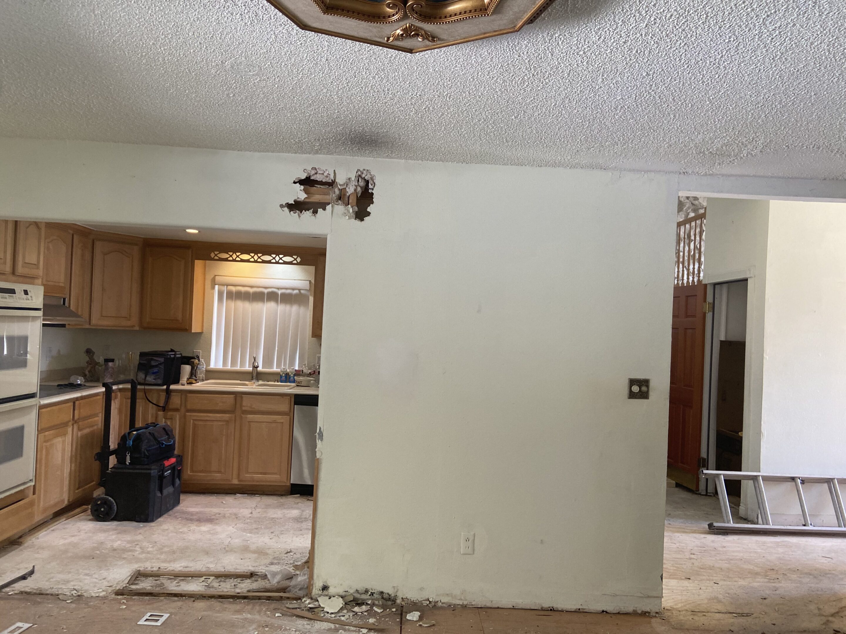 Hole in wall during kitchen renovation