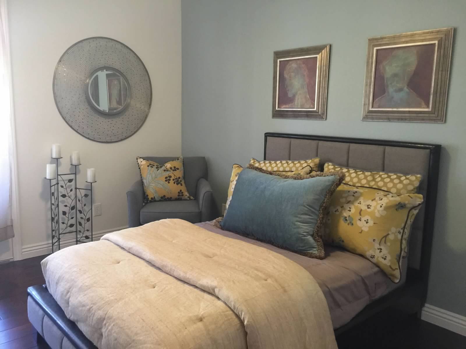 Cozy modern bedroom with decorative pillows