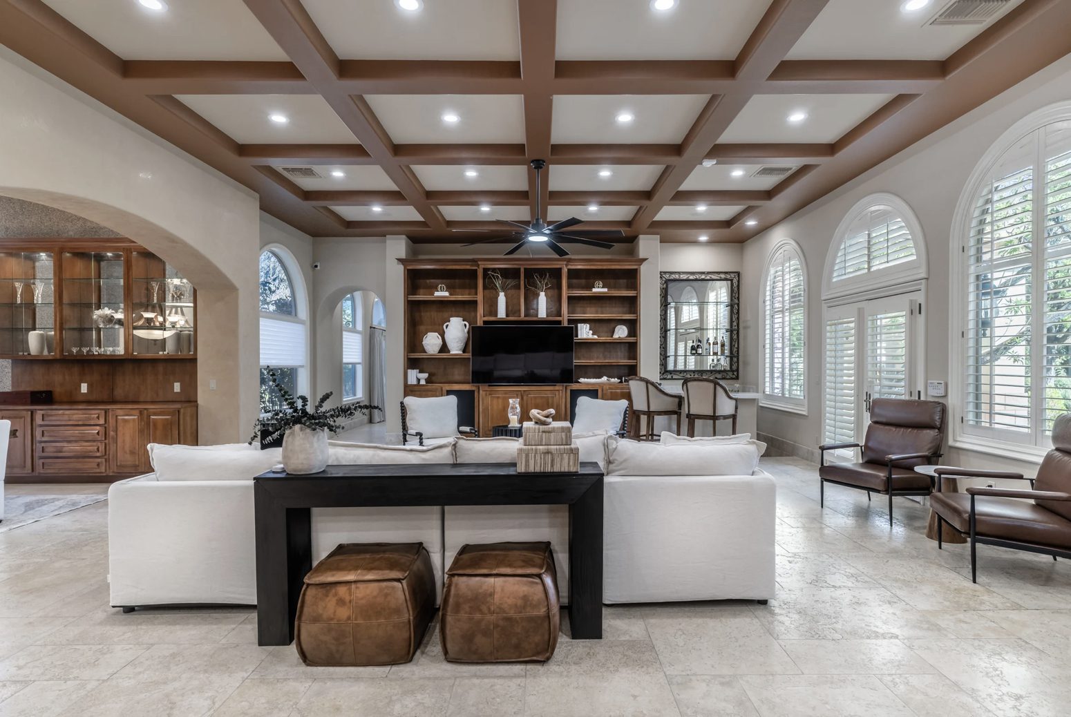 Elegant living room with coffered ceiling